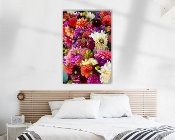 several dahlia flowers in a large bouquet on a Dahlia field by Margriet Hulsker