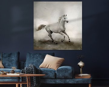 Wit Paard In Abstract Aquarel Landschap van Diana van Tankeren