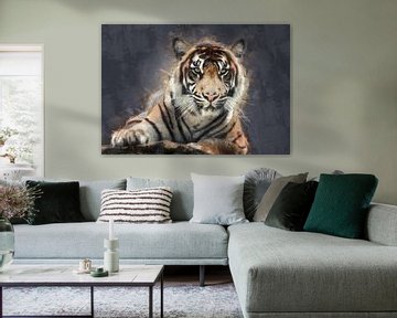 Ölgemälde Porträt eines Tigers von Bert Hooijer