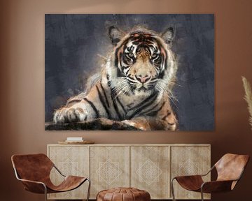 Oil painting portrait of a tiger by Bert Hooijer