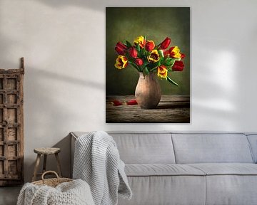 Bloemen Stilleven Met Rode En Gele Tulpen van Diana van Tankeren