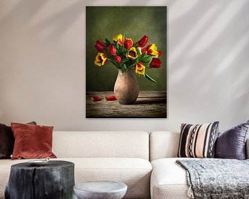 Blumenstillleben mit roten und gelben Tulpen von Diana van Tankeren