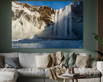 Gedeeltelijk bevroren  Skógafoss waterval van Henry Oude Egberink