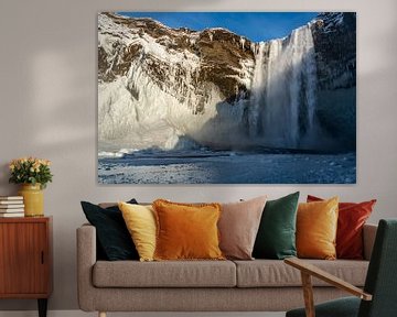 Gedeeltelijk bevroren  Skógafoss waterval van Henry Oude Egberink