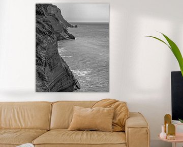 High cliffs greek island black and white by Marjolein van Middelkoop