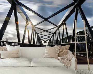 Symmetrisch abstract zicht over de fietsbrug "De Maasover" tussen Mook en Cuijk