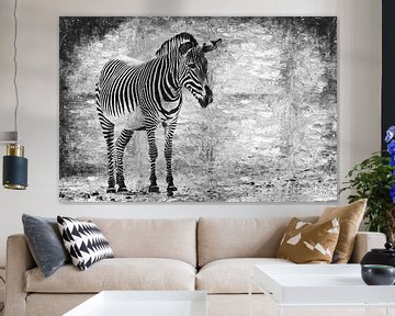 Zebra (schwarz und weiß, Malerei) von Art by Jeronimo