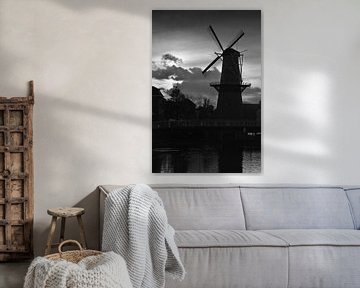 Windmill De Vrijheid in Schiedam at sunset by Rob Pols