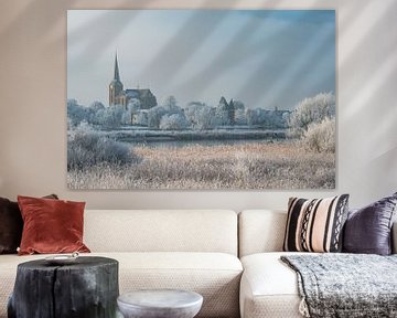 Blick auf Kampen und den Fluss IJssel im Winter in Holland von Sjoerd van der Wal