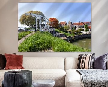 Dorpsgezicht van pittoresk Schoonhoven met ophaalbrug van Peter de Kievith Fotografie