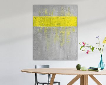 Yellow stripe grey abstract by Joske Kempink
