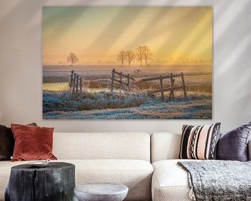 Niederländische Polderlandschaft bei Sonnenaufgang von Original Mostert Photography