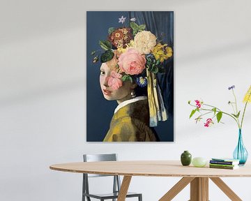 Meisje Met de Parel – The Floral on Blue Edition sur Marja van den Hurk