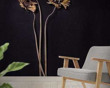 Composition of 3 dried gerberas on black. by Karel Ham