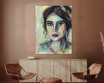 Kleurrijk abstract portret van een vrouw van Bianca ter Riet