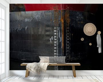 Scheepsboeg kunst in de haven. van scheepskijkerhavenfotografie