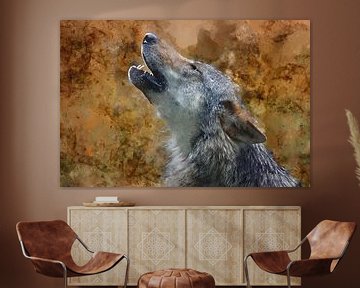 Digital art howling Timberwolf