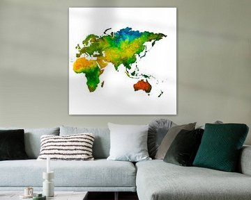 L'hémisphère oriental en aquarelle | Cercle mural sur WereldkaartenShop
