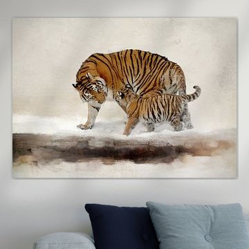 Tiger in abstrakter Winterlandschaft mit Schnee Malerei