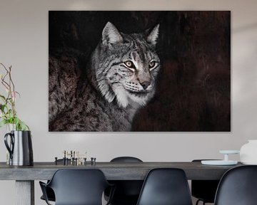 Serieuze lynx, oranje ogen grijs haar van Michael Semenov