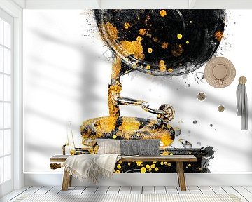 Gramofoon muziekkunst goud en zwart #grammofoon #muziek van JBJart Justyna Jaszke
