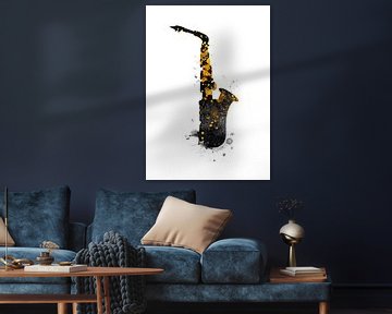 Saxofoon 1 muziekkunst goud en zwart #saxofoon #muziek van JBJart Justyna Jaszke