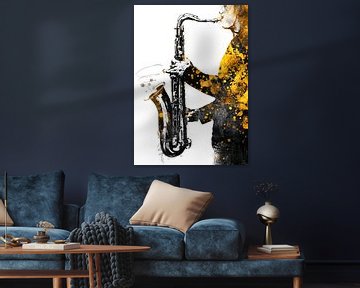 Saxophon 2 Musik Kunst Gold und Schwarz #Saxophon #Musik von JBJart Justyna Jaszke