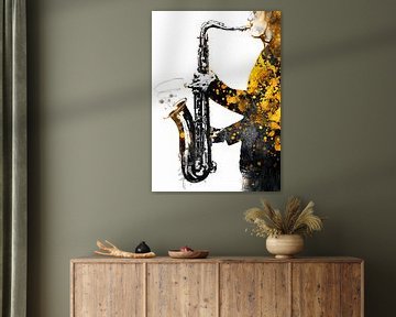 Saxofoon 2 muziekkunst goud en zwart #saxofoon #muziek van JBJart Justyna Jaszke