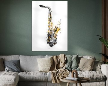 Saxofoon 3 muziekkunst goud en zwart #saxofoon #muziek van JBJart Justyna Jaszke