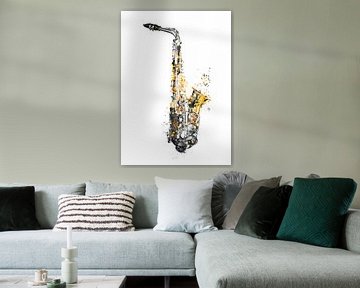 Saxofoon 3 muziekkunst goud en zwart #saxofoon #muziek van JBJart Justyna Jaszke