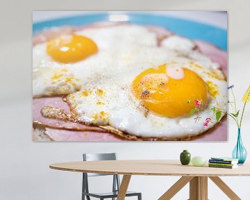 Closeup of a meat sandwich with fried egg. by N. Rotteveel