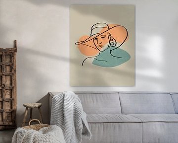 Femme au chapeau, dessin au trait minimaliste avec deux formes organiques sur Tanja Udelhofen