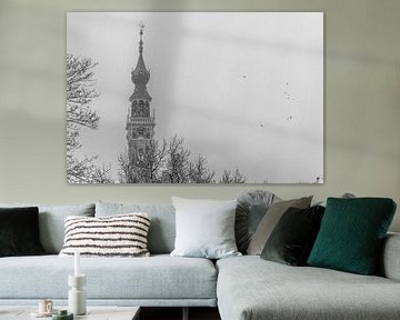 Stadshuis Veere in de sneeuw (zwart/wit) van Percy's fotografie