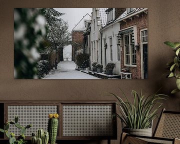 Idyllische Straßenszene im Schnee Veere von Percy's fotografie