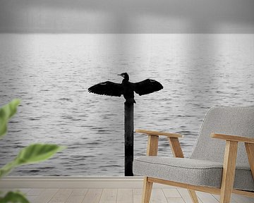 Cormorant at the lake in morning mist by ellenklikt