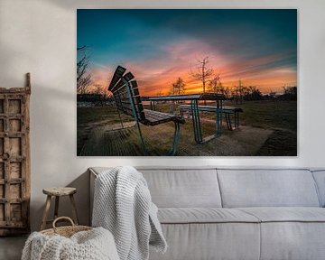 a seating area in the Allerpark at sunset by Marc-Sven Kirsch