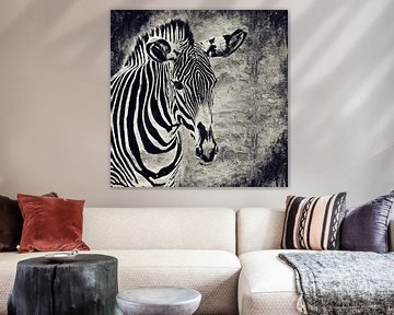 Portret van een zebra (zwart-wit, schilderij) van Art by Jeronimo