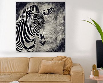 Porträt eines Zebras (schwarz-weiß, Gemälde) von Art by Jeronimo