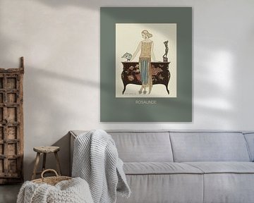 Rosalinde - Chique dame, Art Deco, Vintage fashion print in donker groen van NOONY