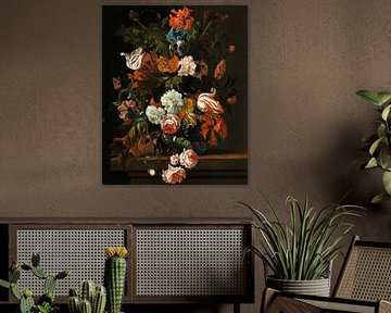 Ernst Stuven, Stilleben mit Blumen auf einem Steinsockel