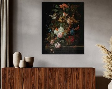 Ernst Stuven, Stillleben mit Blumen in Glasvase mit Schmetterling von Atelier Liesjes