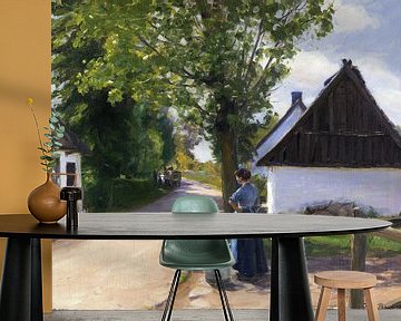 Deense dorpsstraat met boerin en melkboer, HANS ANDERSEN BRENDEKILDE, ca.1880 van Atelier Liesjes