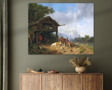 Bij de hoefsmid in de bergen, HEINRICH BÜRKEL, ca. 1850 van Atelier Liesjes