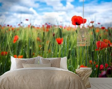 Ein Feld voller Mohnblumen von Cynthia Hasenbos