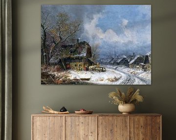 Dorp in de winter, HEINRICH BÜRKEL, rond 1845 van Atelier Liesjes