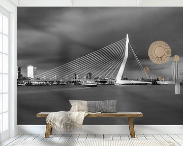 De mooie en indrukwekkende skyline van Rotterdam in zwart-wit