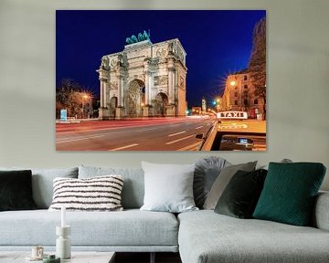 Siegestor Munich at blue hour with taxi by Frank Herrmann