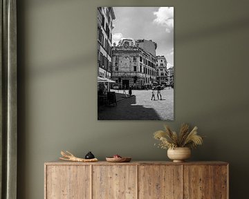 Een straat in Rome in zwart-wit, Italië, fotoprint