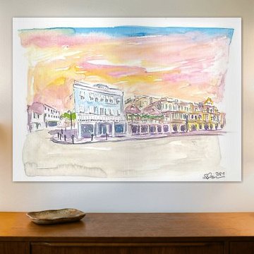 Scène de la rue Queen St Front à Hamilton Bermuda au coucher du soleil