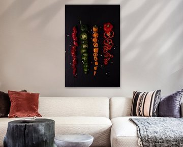 vier gekleurde pepers van Anita Visschers